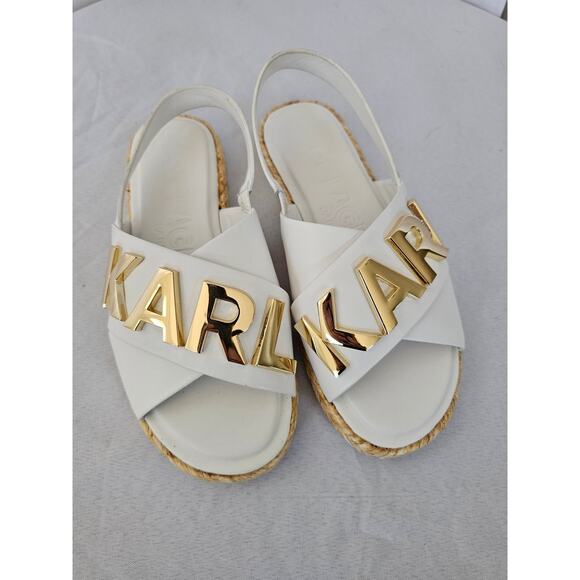 KARL LAGERFELD PARIS Women's Charla Slingback Espadrille Sandals White Size 5M - Picture 1 of 7